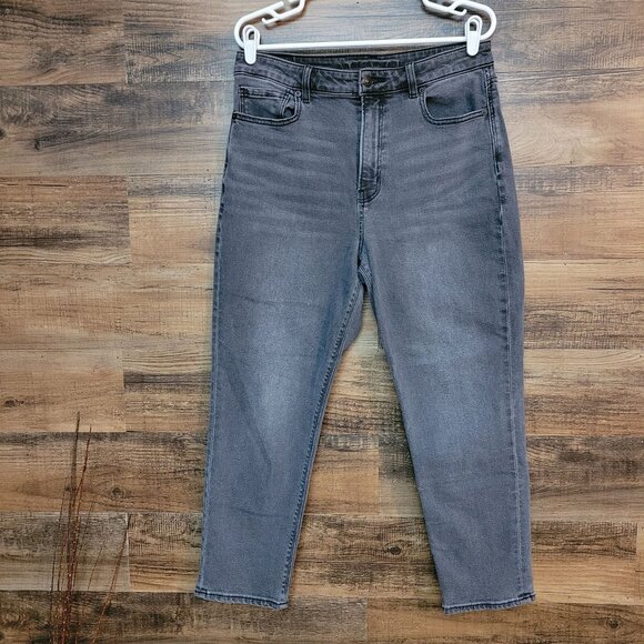 American Eagle Jeans 12 S Mom High Rise Stretch Denim Charcoal Wash - Picture 1 of 11